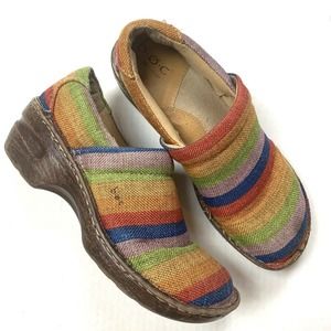 RARE BOC Born Rainbow Stripe Clogs Slip On Shoes